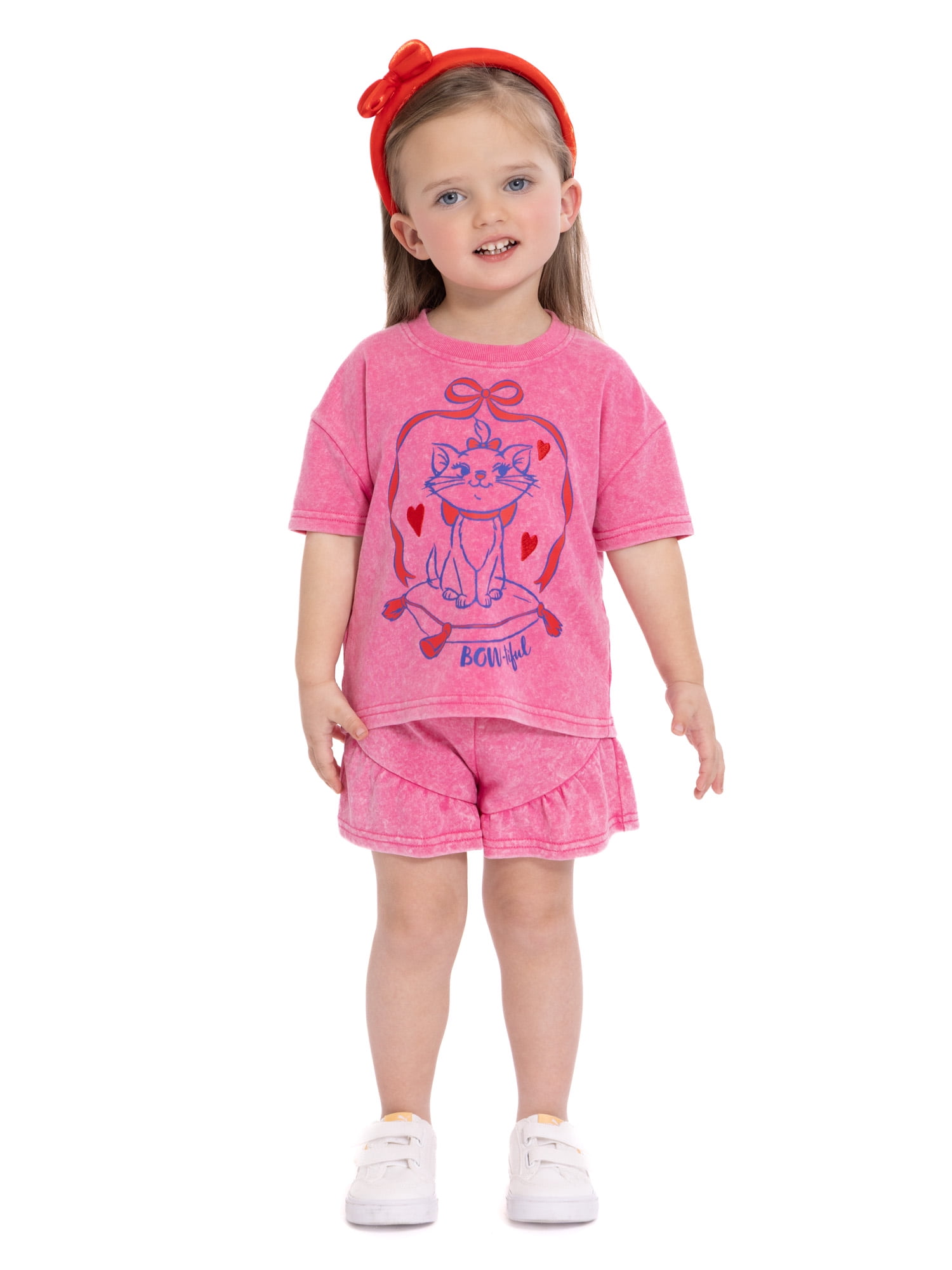 Marie Toddler Girls' Short Sleeve Graphic Tee and Matching Ruffle Shorts Set, 2-Piece, Sizes 12M-5T