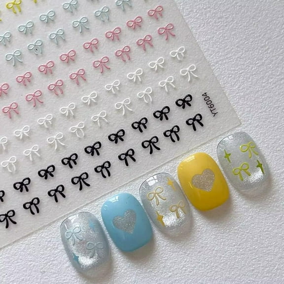 1 Sheet Mixed Color Bow Nail Art Stickers Relief Cute Bowknot Nail Charms Bow Manicure Decoration