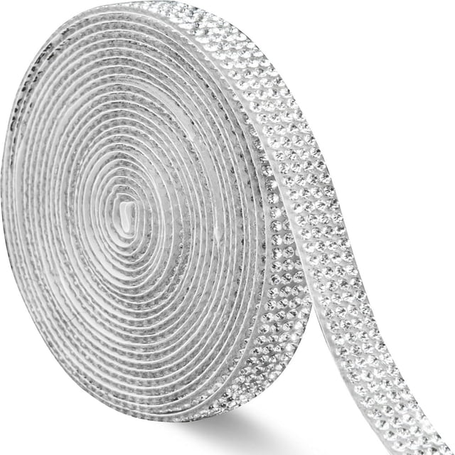LOVEVER Rhinestone Ribbon Self Adhesive Rhinestone Strips 3 Yards Glitter Rhinestone Tape Bling Crystal Roll Silver Rhinestone Ribbon Stickers Rhinestones Trim for Crafting Clothes Car