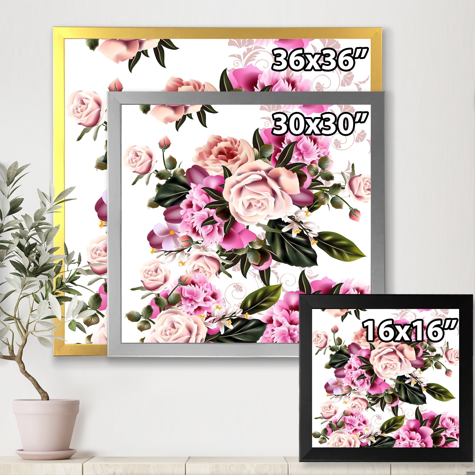 Designart 'Peony Vintage Flowers' Traditional Framed Art Print