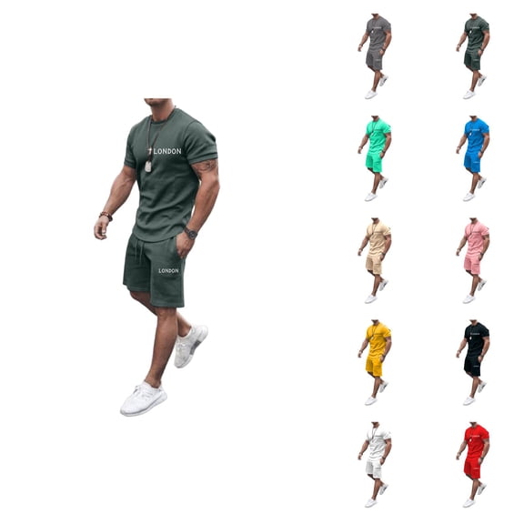 London Letter Graphic Short Sets for Men Crewneck T Shirt and Shorts 2 Piece Matching Set Mens Summer Outfits