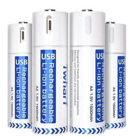 USB Rechargeable Batteries 1500mAh,Long-life Li-on Battery AA with 4-in-1 Micro USB Charging Cable,1.5h Quick-Charge with USB Port Patented Design, Built-in Integrated Safety Circuit