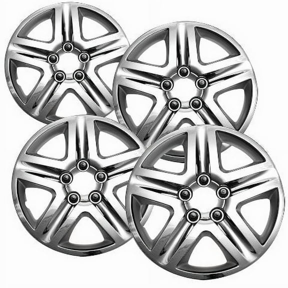 Fuel Rider Set of 4 16 inch Chrome Snap-On Hubcaps With 5 Spoke Compatible With 2006-2013 Chevrolet Impala Standard Steel Wheel Covers