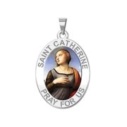 Saint Catherine of Alexandria OVAL Religious Medal Color 2/3 x 3/4 inch Size of Nickel, Sterling Silver
