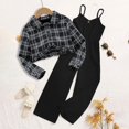 thumbnail image 2 of Toddler Girl Outfits Fall Plaid Jacket Childrens Clothes Girls Size 10-12 Oversize Streetwear Clothing Set for Girls 7-8 Long Sleeve Z07-Black, 5-6 Years, 2 of 6