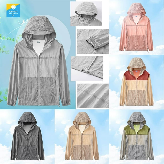 Spring Savings! BiZtdJrK Unisex Sun Protection Clothing Womens Mens Thin Breathable Sun Protection Jacket Outdoor Riding Fishing Hoodies with Pockets Khaki S