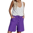 thumbnail image 2 of KALE Womens Bermuda Shorts Casual Solid Side Pockets Pants Elastic Waist Daily Mid Long Womens Short Purple, 2 of 9