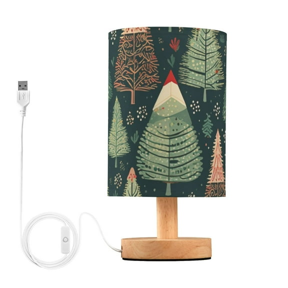 Rustic Trees Table Lamp for Desk Nightstand Lamp with USB Modern Gifts for Bedroom Living Room Kids Room