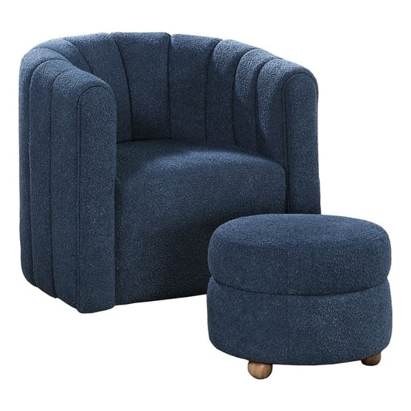 Lexicon Essex Boucle Swivel Chair with Ottoman in Blue
