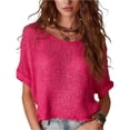 thumbnail image 3 of Stichou Women's Summer Crochet Tops Half Sleeve Knit Sweater Hollow Out 2026 Beach Vacation Clothes Casual Spring Outfits Hot Pink M, 3 of 5