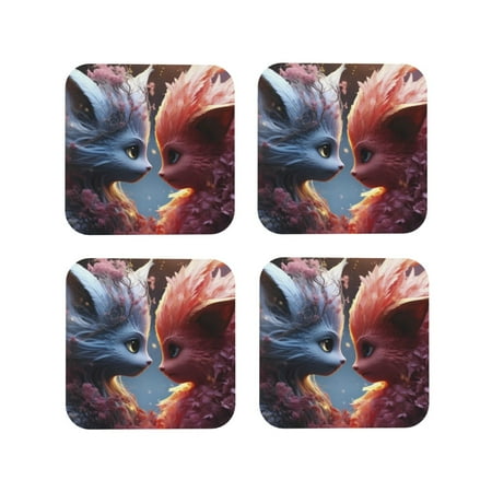 

Junzan Cute Red And White Elf Print Coasters for Drinks - Leather Coasters Set of 4 for Coffee Table for Housewarming/Kitchen/Bar/Decor-Square