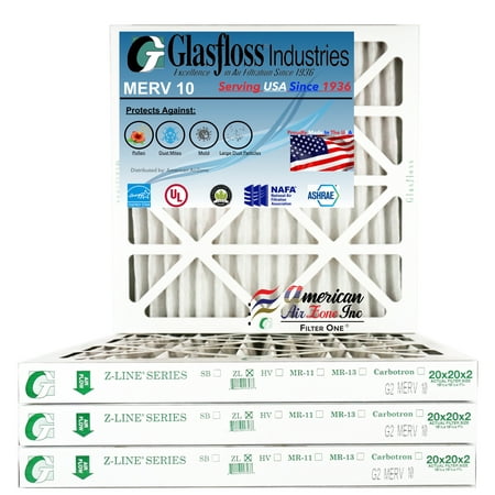 

Glasfloss Air Filter 20x20x2 - 2 MERV 10 - (Pack of 4) - Pleated AC or HVAC Air Filter - Furnace Air Filter - Home or Office - Made In The USA.