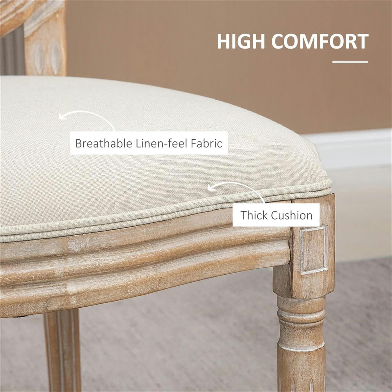 Demi Bonn Dining Chairs Set of 2, French-Style Upholstered Dining Room Chairs with Rattan Backrest and Linen-Touch Upholstery for Kitchen Restaurant, Living Room, White