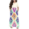 thumbnail image 3 of Isvgxsz New Kids Dresses Girls Loose Print A-Line Long Dress Short Sleeve Crew Neck with Pocket Stretchable Girls Hawaiian Dresses 9-10 Years（150） White, 3 of 6