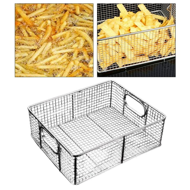 Elodie Panier de Friteuse Friture Service des Aliments avec Poignées Portatives Acier Inoxydable Chaleur 30x25x10 cm