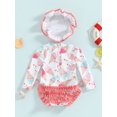 thumbnail image 5 of Elippeo Baby Girl Rash Guard Swimsuit 3 6 12 18 24 Months Long Sleeve Floral/Ice Cream Print Bathing Suit Infant Swimwear with Sun Hat, 5 of 10