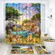 thumbnail image 1 of Juego de cortinas de ducha con divertidos animales salvajes con alfombrilla de espuma viscoelástica, alfombrillas de baño antideslizantes y tapa de inodoro, cortinas de ducha infantiles con motivos, 1 of 5