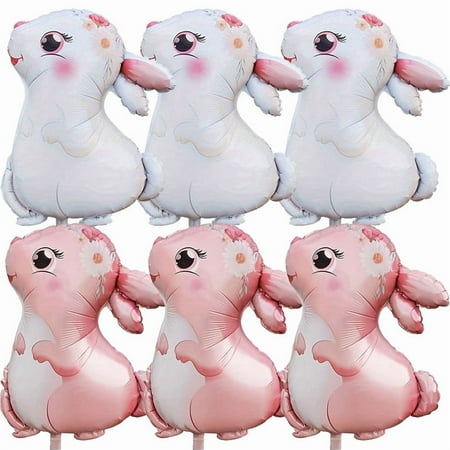 6pcs Bunny Balloons Rabbit Head Foil Balloons for Easter Themed Party Supplies Decorations