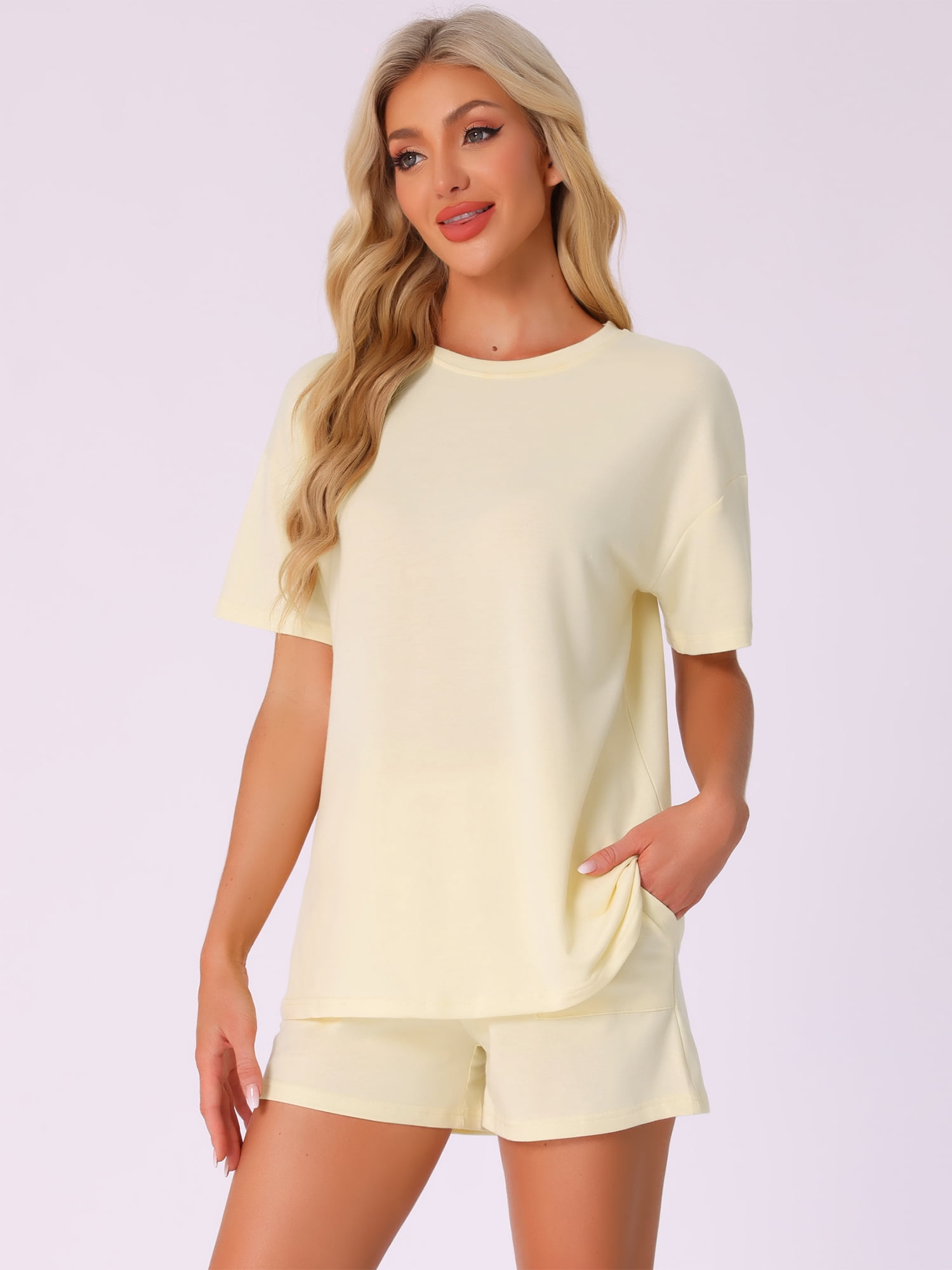 DARING DIVA Pajama Short Sleeve Lounge Set Elastic Shorts Sleepwear XS Beige