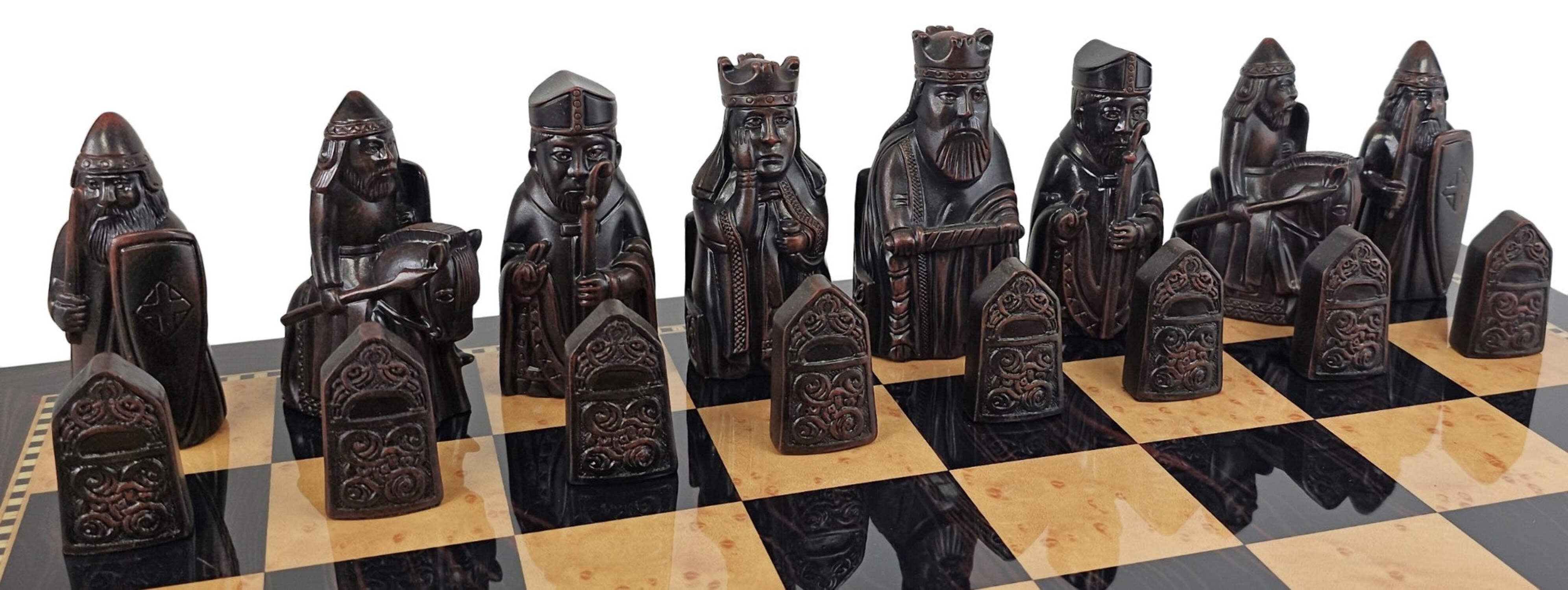 Large Isle of Lewis Chess Set 3 1/4" King with 18" Dark Walnut Color Board