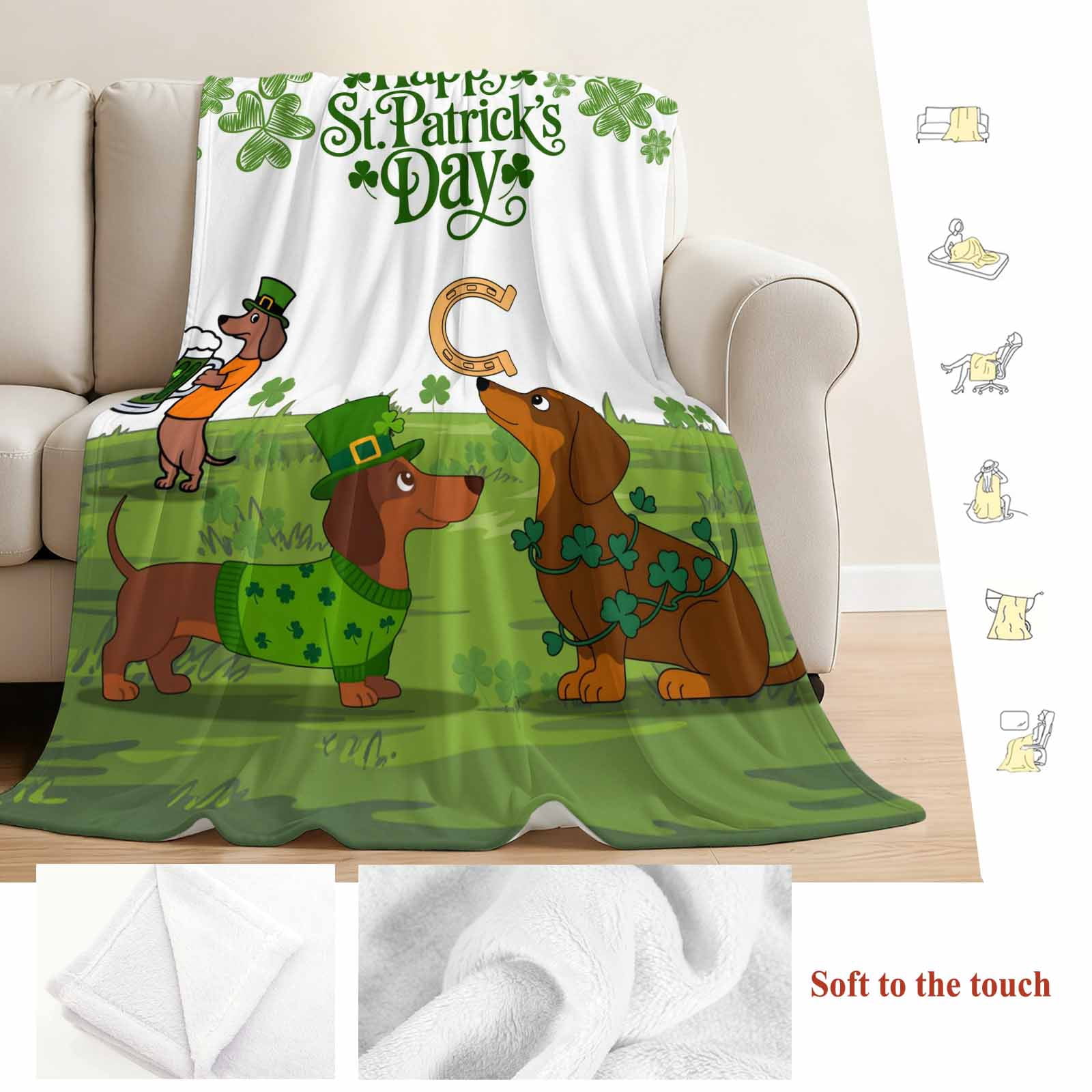 St. Patrick's Day Blanket Soft Cozy Warm Throw Blanket for Couch, Plush Fuzzy Flannel Fleece Blankets for Sofa, Green Lucky Clovers Dog Bed Blankets Lightweight Gifts for Women, 30"x40"