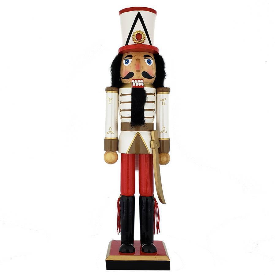 Soldier Nutcracker Pearly White Red Gold Sword and Tall Hat 15 inch