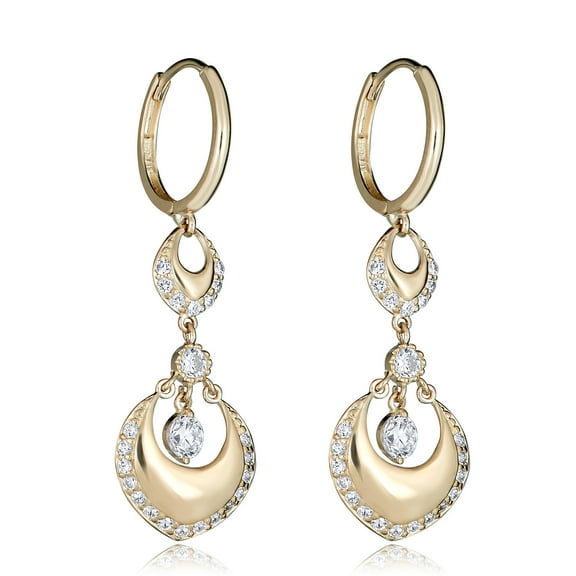 AVORA 14K Yellow Gold Dangling Simulated Diamond CZ Fancy Huggie Hoop Earrings