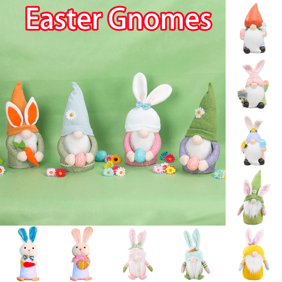 Tyidzon Easter Gnome Glowing Rabbits Figurines Bunny Doll Easter Ornaments for Spring Home Decor, Gifts for Women Men