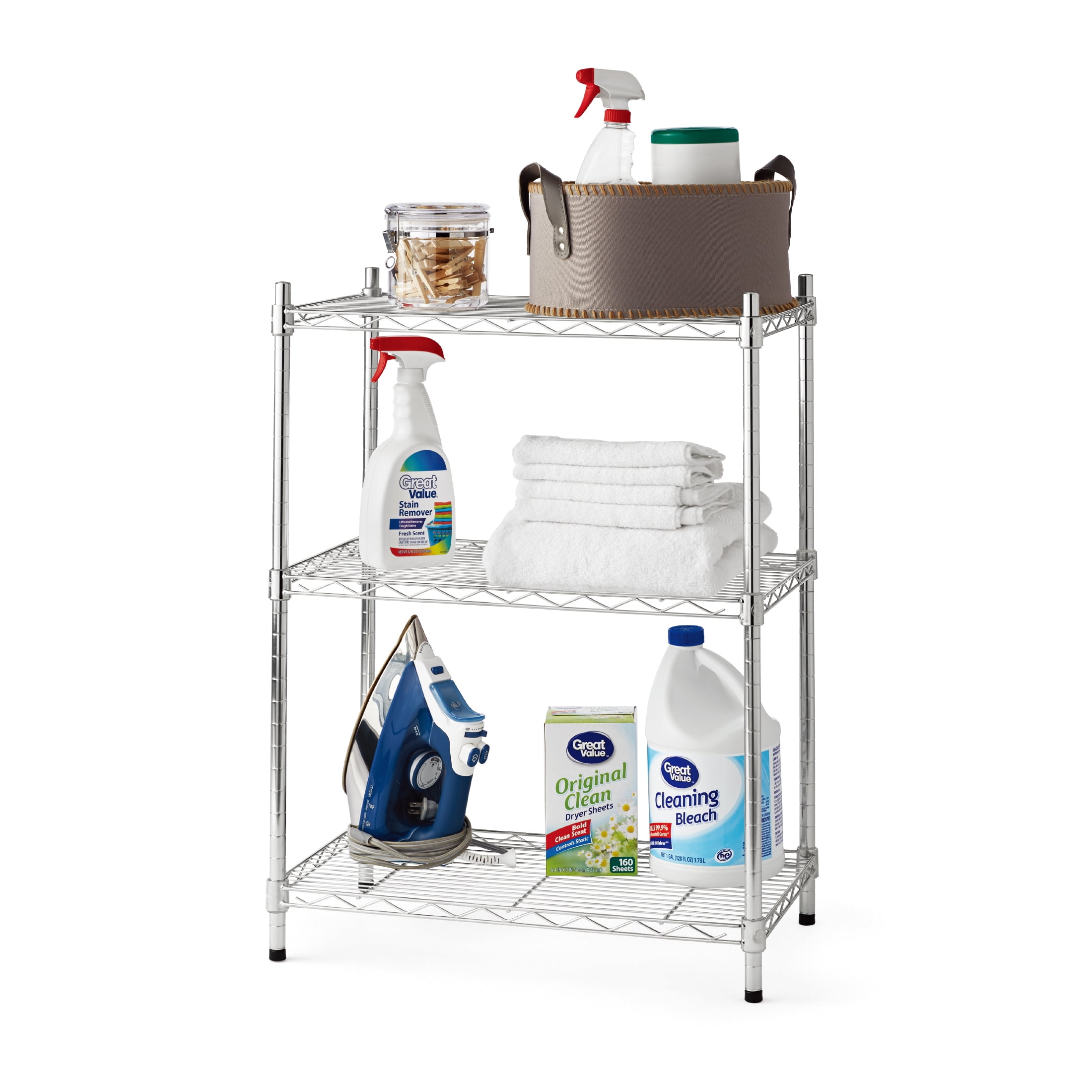 Hyper Tough 3-Tier Multipurpose Wire Shelving Rack, Chrome Color, 750lbs Load Capacity