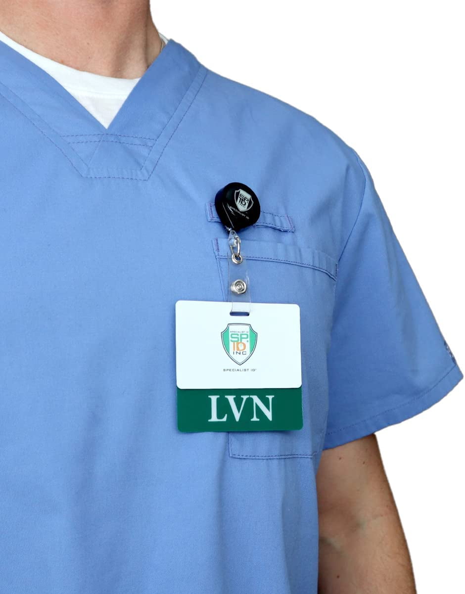 5 Pack - Clear LVN Badge Buddy Horizontal - Hospital & Nurse ID Backer Cards - Transparent Title/Role Identifier - Wear Behind Medical Name Badge on I’D Reel or Lanyard by Specialist ID (Green)