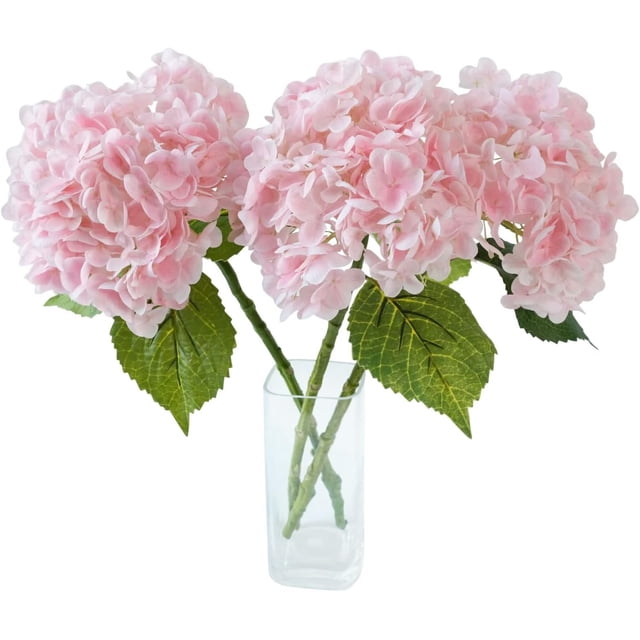 3 piezas de flores artificiales de hortensias rosas de tacto real, hortensias artificiales de látex grandes de 21 pulgadas, flores falsas para decoración del hogar, ramo de novia, decoración