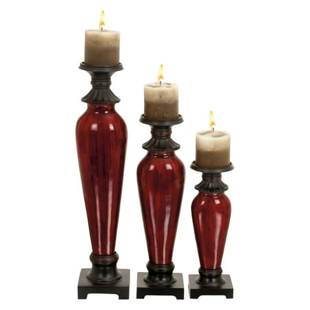 Decmode Glass and Polystone Candleholder, Set of 3, Multi Color