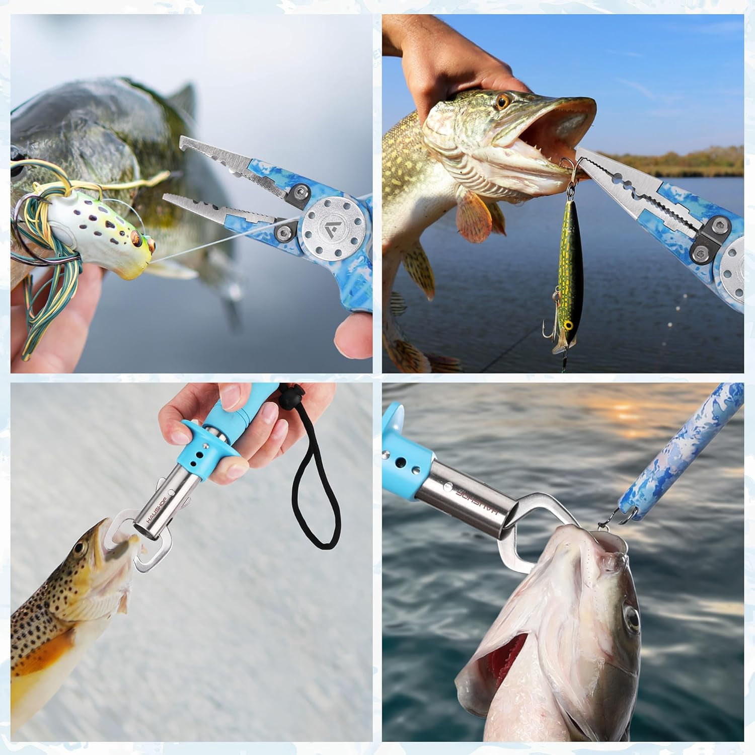 HAUSHOF Fishing Tool Kit, Aluminum Fishing Pliers, Stainless Steel Fish Lip Gripper, Fish Hook Remover with Safety Coiled Lanyard and Sheath, Gifts for Men Women