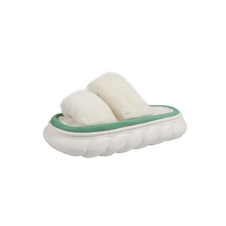 

Tenmix Women s Lightweight Home Shoes Bedroom Platform Plush Slipper Indoor Outdoor Casual Green Two-Strap 7-7.5
