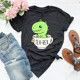 thumbnail image 2 of Linda camiseta Tea-Rex para mujer, divertida camiseta de dinosaurio de dibujos animados, ropa Kawaii de manga corta de algodón para mujer, camiseta con gráfico de Dino Tea, 2 of 5