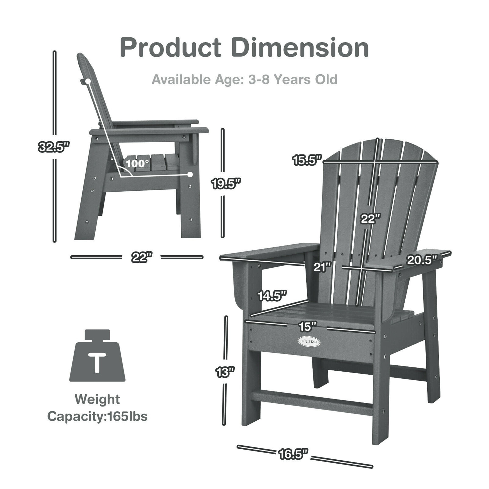 Gymax Set of 2 Kids Patio Adirondack Chair Armchair Weather Resistance Outdoor Chair Grey