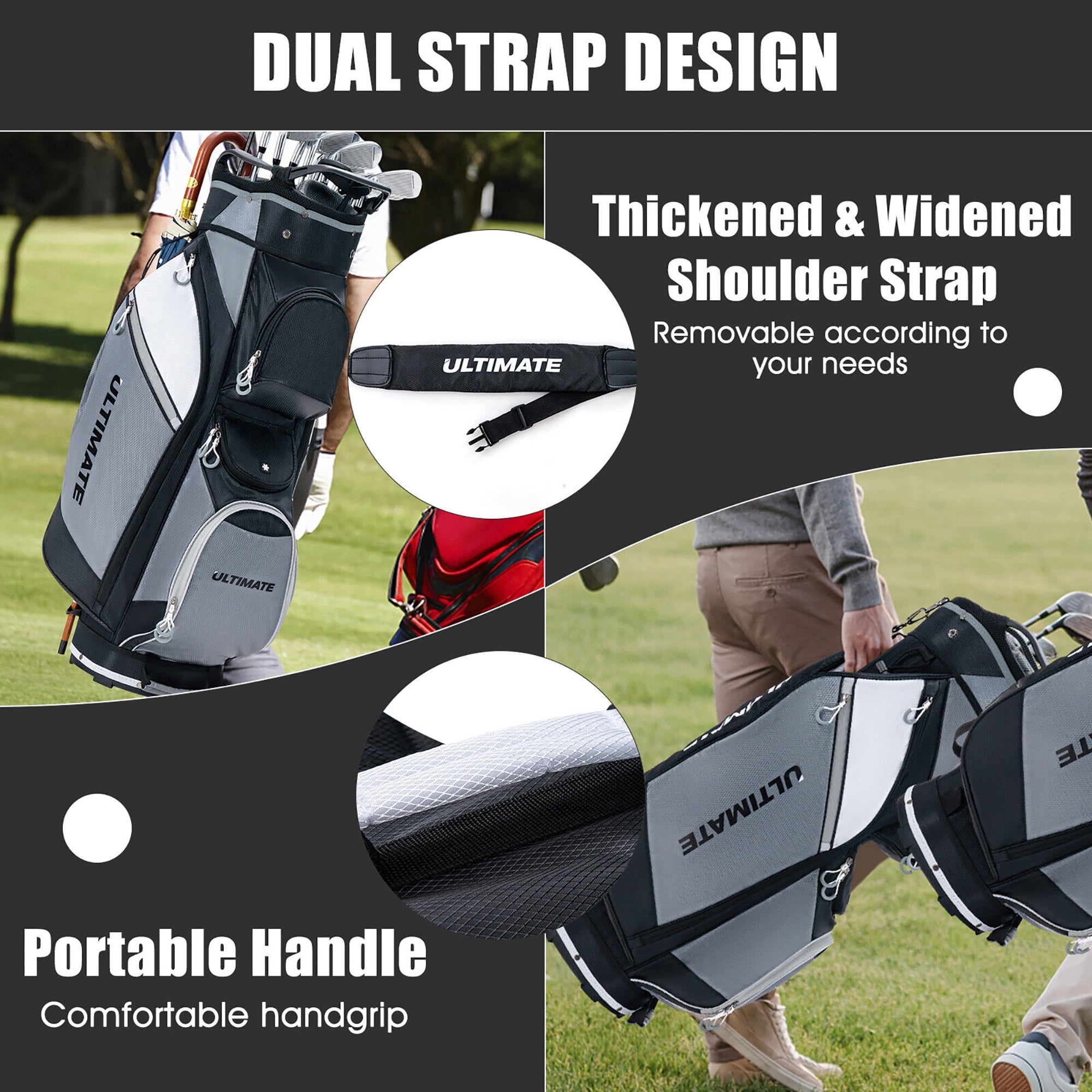 Gymax 10" 14-Way Golf Cart Stand Bag w/Cooler Bag Waterproof Valuable Pocket Rain Hood