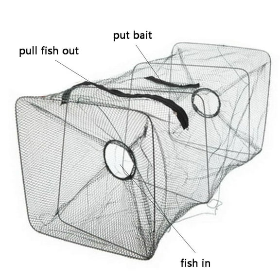 Foldable Fishing Trap Net - 7.9x7.9x18.9 Inches Nylon Fish Catching Gear for Crabs, Lobsters, Shrimp, and Eels with Easy Zipper Design for Quick Access
