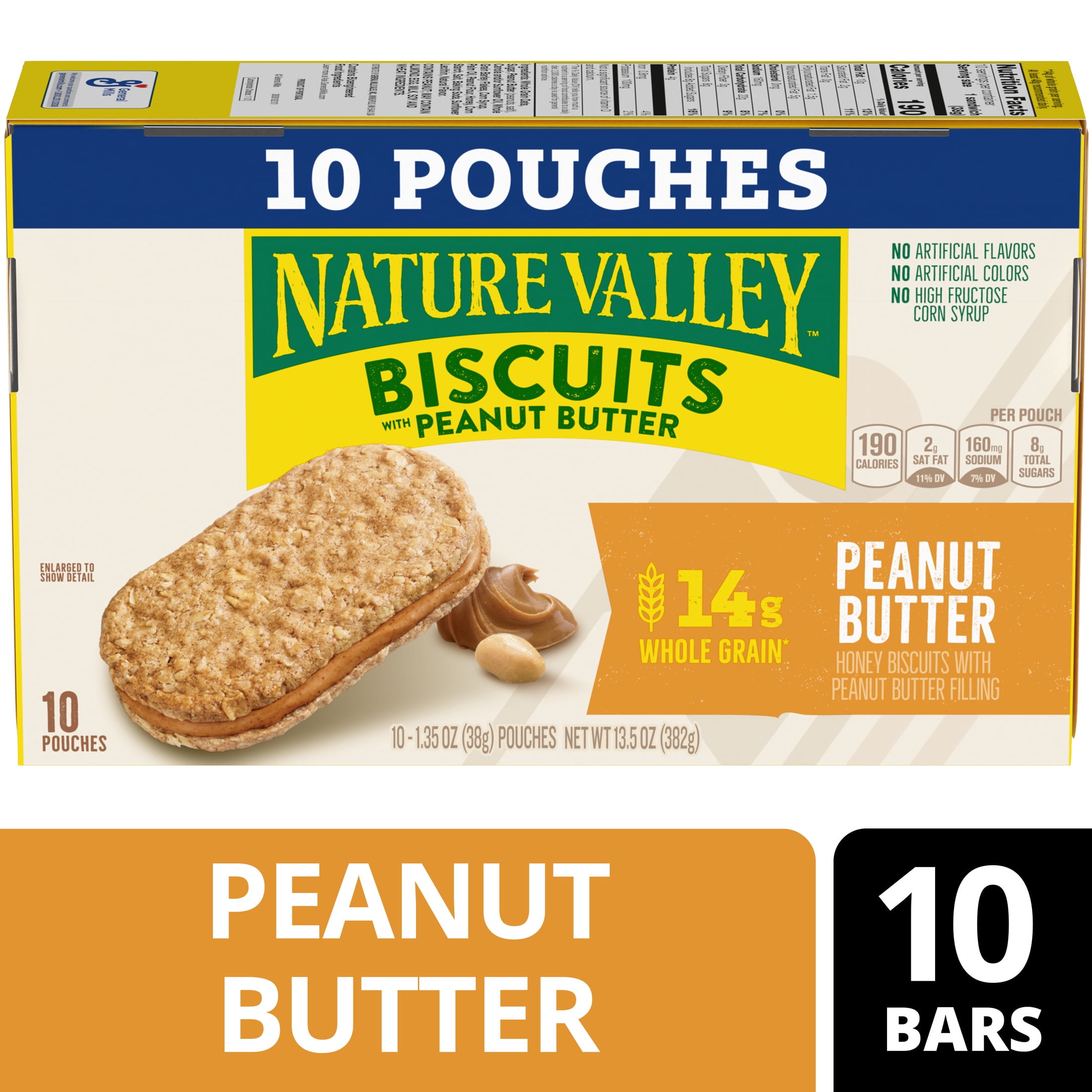 (6 pack) Nature Valley Biscuit Sandwiches, Peanut Butter, Snack Bars, 10 Bars, 13.5 oz