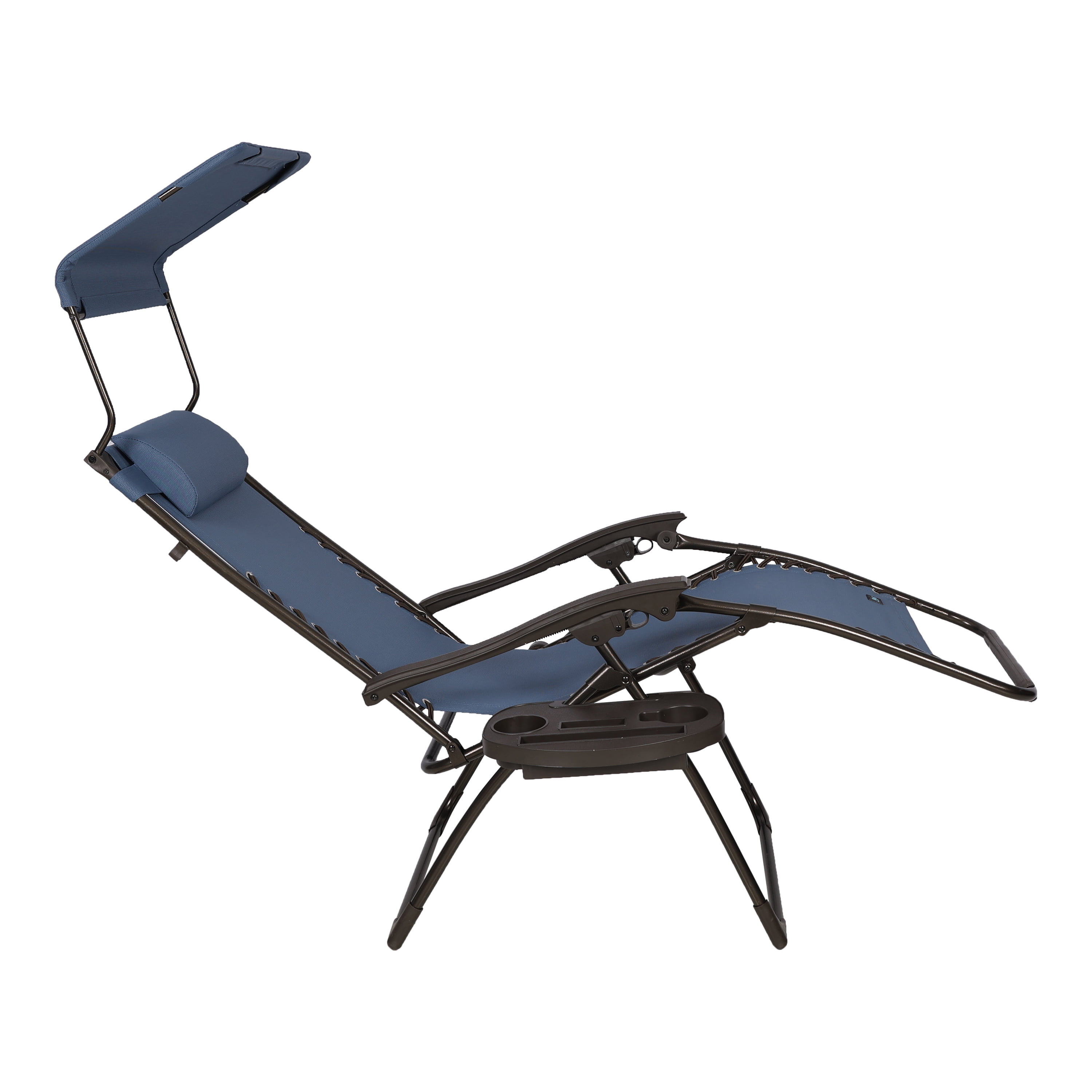 Bliss Hammocks Set of 2 Gravity Free Chairs W/ Canopy, Drink Tray, and Pillow, 26-in. Wide, Weather & Rust Resistant, 300 lb. Capacity (Denim Blue)