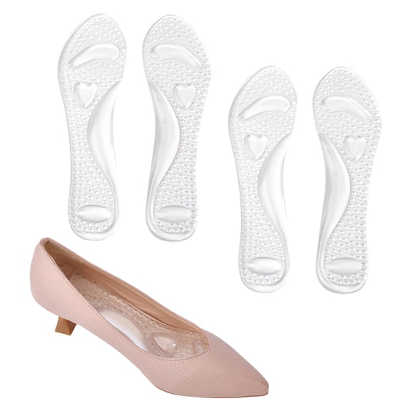 2 Pairs Transparent Silicone Massaging Cushion Foot Pain Relief Arch Support Non-Skidding Adhesive Shoe Pads Comfortable Dress Shoe Insoles