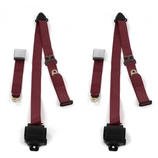 AMC Matador 1971-1978 Airplane 3 Point Burgandy Retractable Bucket Seat Belt Kit - 2 Belts