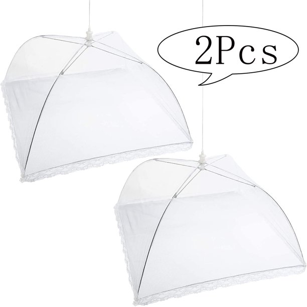 Carpa de malla para alimentos LNGOOR, 40,6 x 40,6 cm, paquete de 2, cubiertas de nailon blancas, carpas plegables con mosquitera, mosquitera para patio, ideal para acampar al aire libre, picnics,