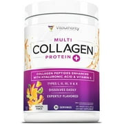 Vitauthority Multi Collagen Peptides Hydrolyzed Protein Powder with Hyaluronic acid & Vitamin C, Tropical Punch, 9.7 oz
