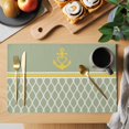 thumbnail image 2 of Sage Green Morocco Placemats Set of 6, Ocean Yellow Nautical Anchor Stripe Placemats for Dining Table, Place Mats for Kitchen Tabletop, Waterproof Wipeable Dining Table Mats Set, 2 of 9