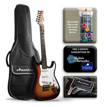 Ameritone "Learn to Play" Double Cutaway  Sunburst Electric Guitar with Play-A-Tab Chord Former, Headphone Amplifier, Gig Bag, and 3-Month Lesson Subscription