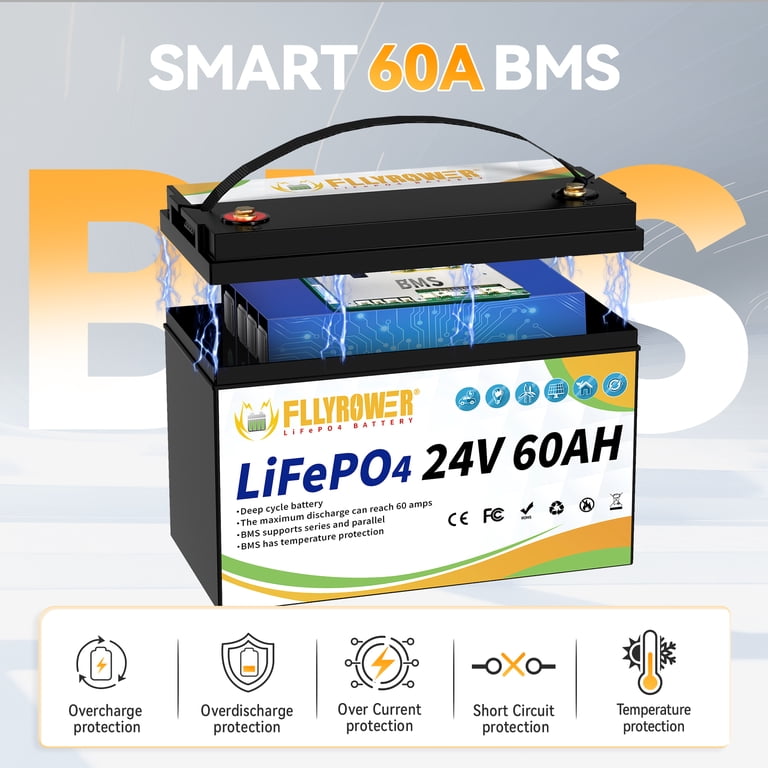 24V 60Ah LiFePO4 Battery with Charger,Lithium Batteries for RV 