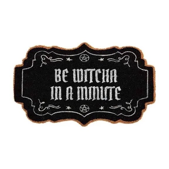 Be Witcha In A Minute Ornate Coir Doormat Halloween Decorations, Weather Resistant Non Slip Mat for Front Porch Witch Gothic Home Decor
