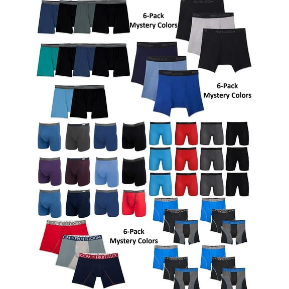 Mens 6-Pack Assorted Boxer Briefs by Fruit of the Loom Comfortable Mystery Pack Size Small