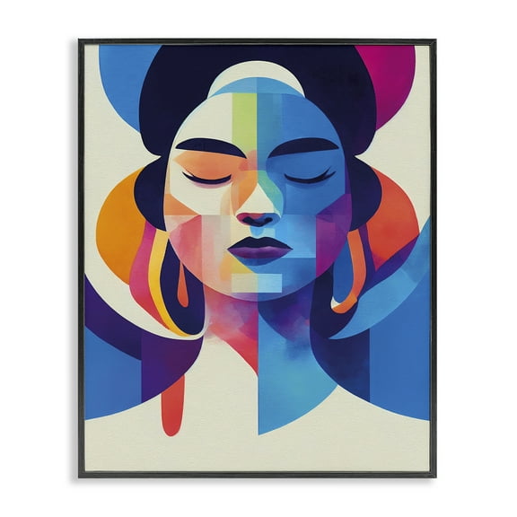 Stupell Industries Bold Hue Woman's Face People Painting Black Framed Art Print Wall Art, 11 x 14